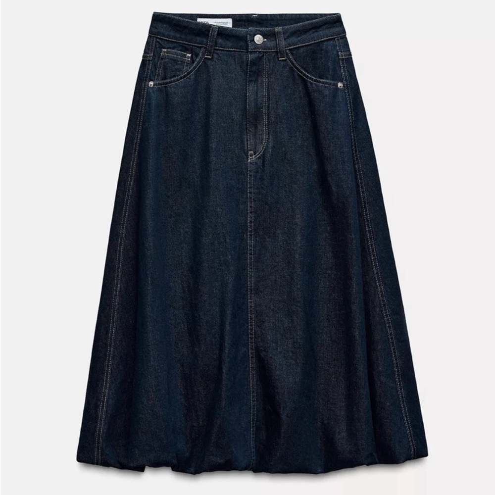 Zara Blue A-Line Midi Skirt Casual